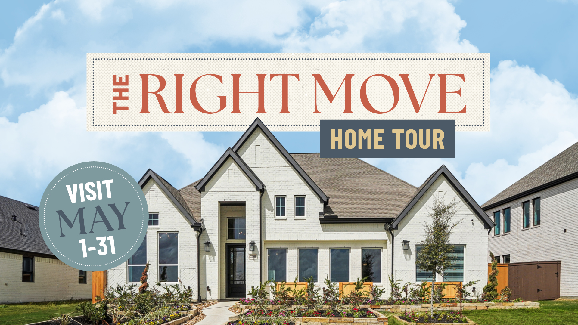 Modern white brick house in Waller TX; tour new construction homes May 1–31.